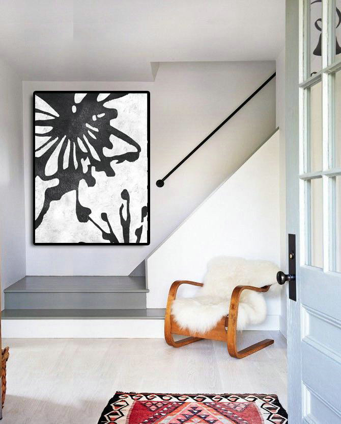 Abstract Painting For Home,Black And White Minimal Painting On Canvas - Large Living Room Decor
